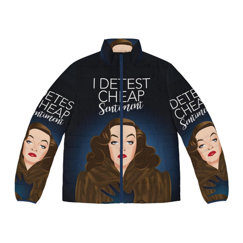 Cheap puffer jacket with a three-legged goat design, perfect for cold weather and Australian comedy fans.