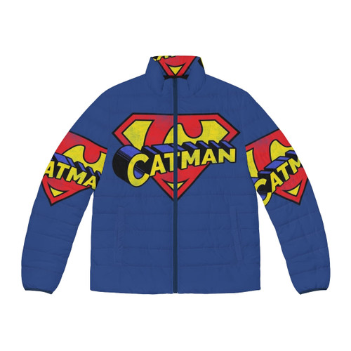 Catman Retro 80s Cat Puffer Jacket - Stylish and Cozy Cat Themed Graphic Apparel