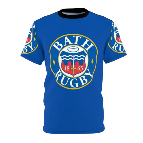 Bath Rugby inspired unisex t-shirt with rugby ball and team logo design