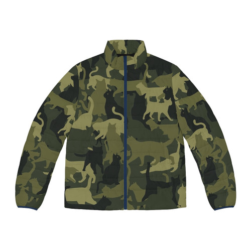 A cozy cat camouflage puffer jacket perfect for the adventurous feline enthusiast.
