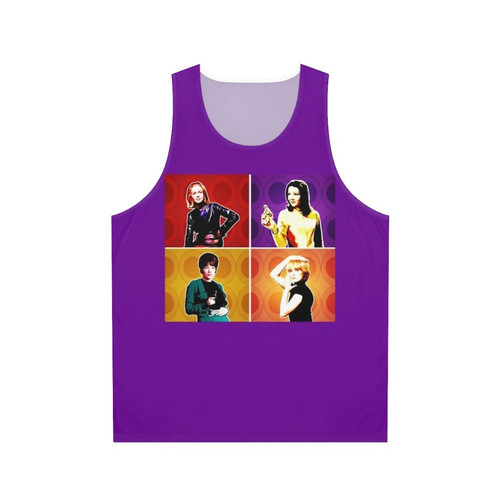 Unisex tank top featuring pop art designs of classic TV heroines