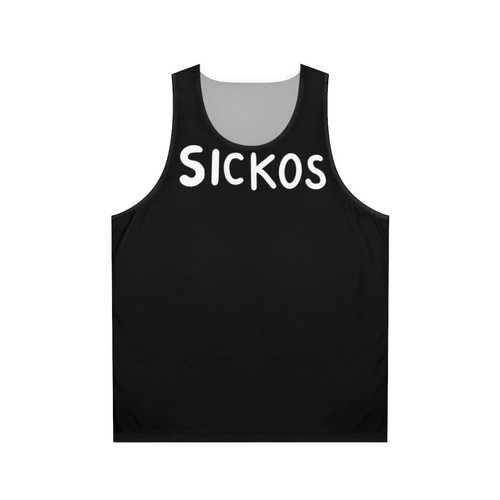 Unisex tank top with "Sickos Ha Ha Yes" political cartoon design