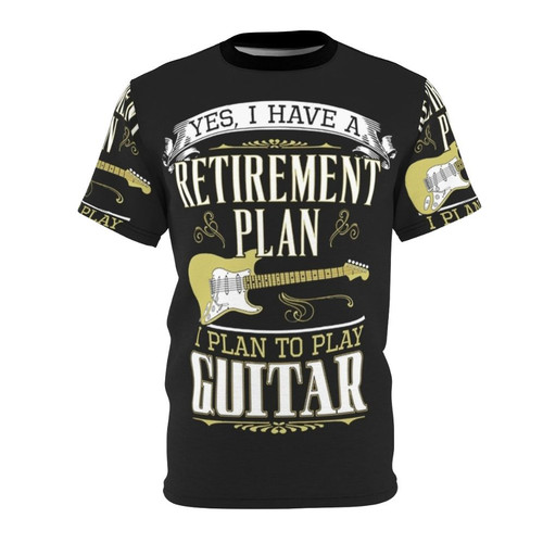 Vintage-inspired guitar retirement t-shirt design for music enthusiasts