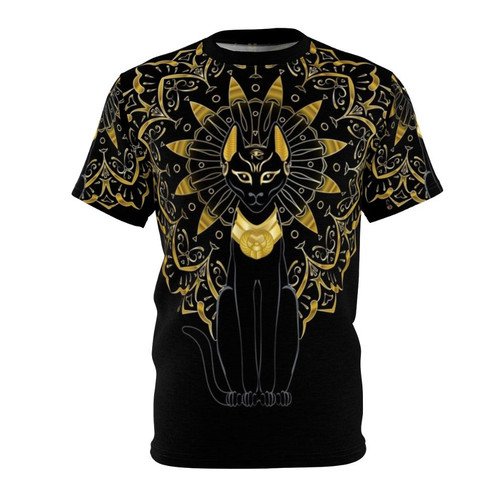 Bastet Egyptian Goddess AOP T-shirt featuring the powerful feline deity of ancient Egypt