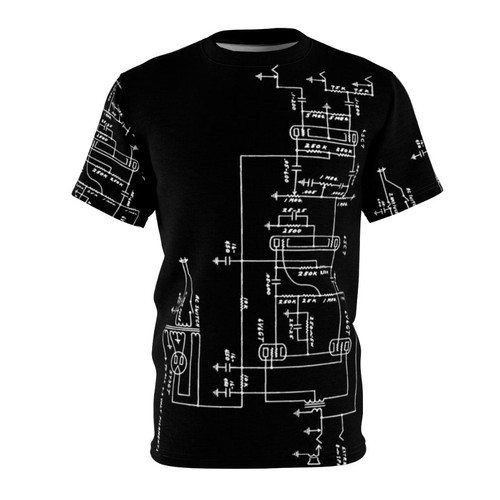 Guitar amplifier schematic t-shirt design featuring electronic circuit diagram