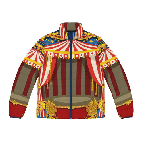 Carnival Circus Vintage Puffer Jacket with Vibrant Colors and Carnival Themes