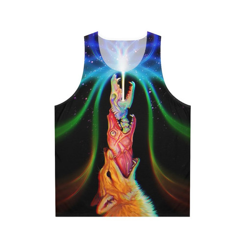 Psychedelic unisex tank top with skull and bone motif