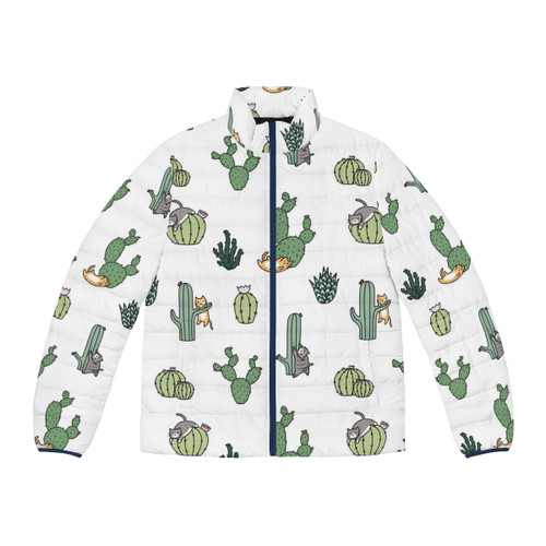 Cacti Cats Puffer Jacket with adorable cactus cat pattern