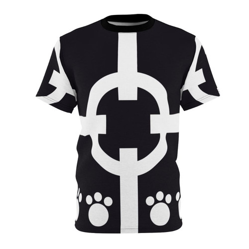 Dark anime-inspired t-shirt featuring the character Bartholomew Kuma from the popular anime/manga series One Piece.