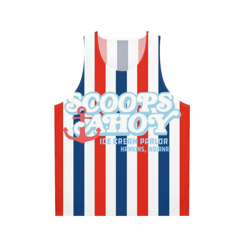 Scoops Ahoy 80s Unisex Tank Top with Stranger Things inspired graphics
