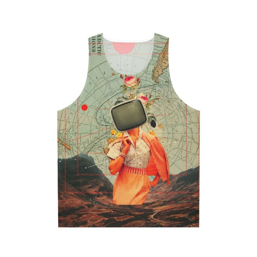 Unisex tank top with surreal vintage landscape collage design