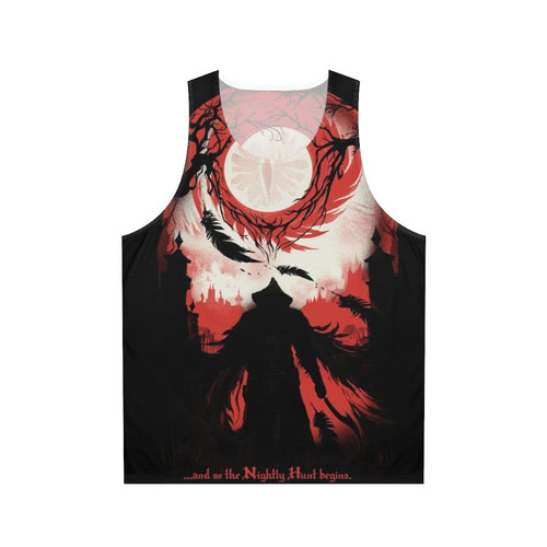 Dark Souls and Bloodborne inspired unisex tank top with the text "And So The Nightly Hunt Begins"