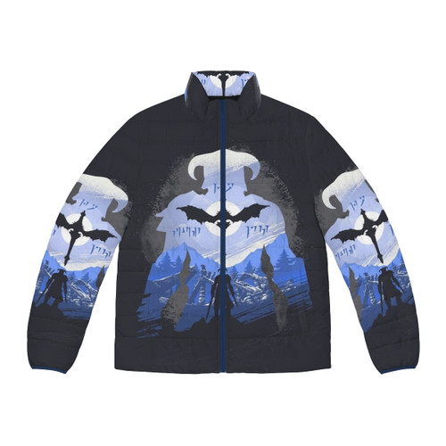 The Last Dragonborn Skyrim-Inspired Puffer Jacket featuring a nord or khajiit design