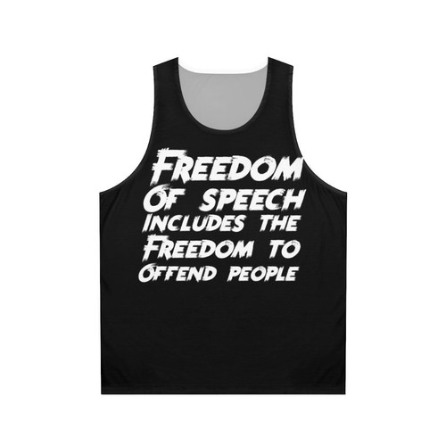 Unisex tank top with 'All Speech Is Free Speech' message