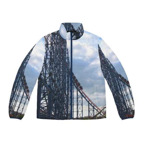 Blackpool Pepsi Max roller coaster puffer jacket with UK landmark design