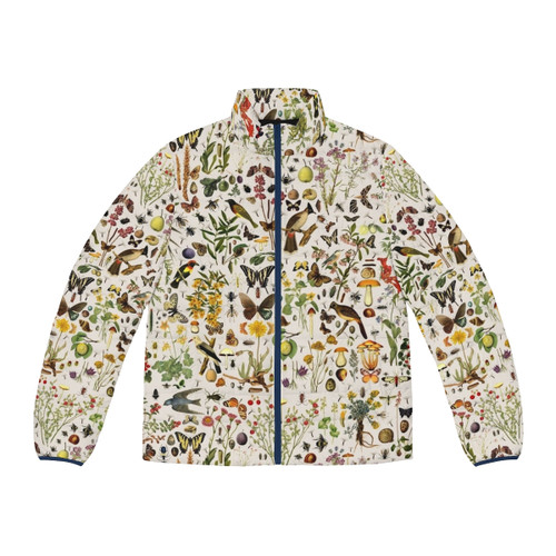 American Nature Puffer Jacket with Detailed Designs of USA Flora and Fauna