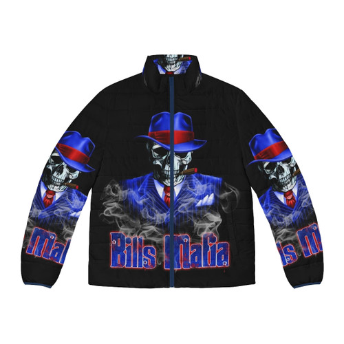 Bills Mafia Puffer Jacket featuring a bold skeleton and skull design