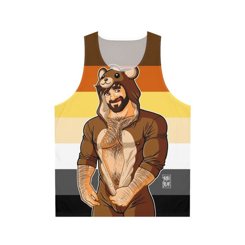 Bearded bear wearing a gay pride tank top