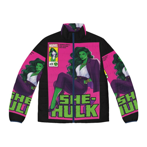 Green puffer jacket inspired by the big screen action hero