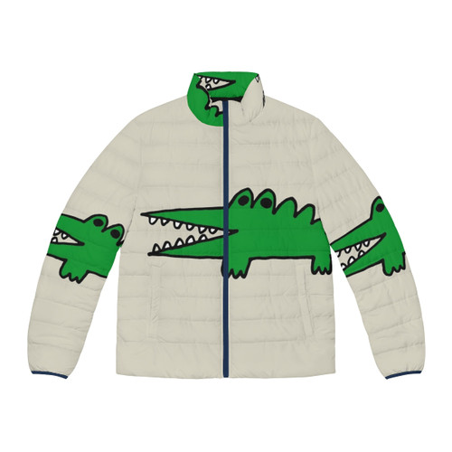 Vintage alligator puffer jacket with big challenges cartoon design