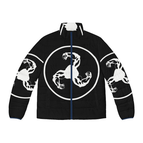 Bicep logo printed on black and white puffer jacket
