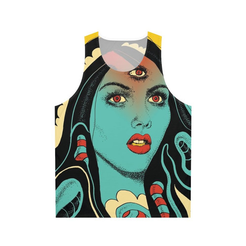 Unisex tank top with psychedelic, spiritual, and mystical design