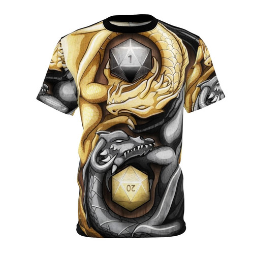 Unisex t-shirt featuring a balanced dragons d20 design