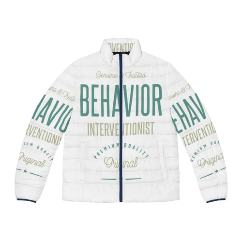 Behavior interventionist wearing a puffer jacket while at work