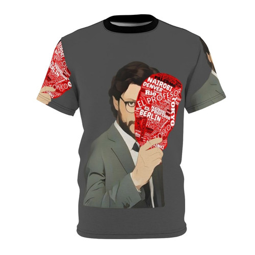 Money Heist The Professor Mask T-Shirt with Detailed All-Over-Print Design