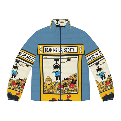 Red Star Trek Puffer Jacket with Tribbles and Beam Me Up Scotty Design