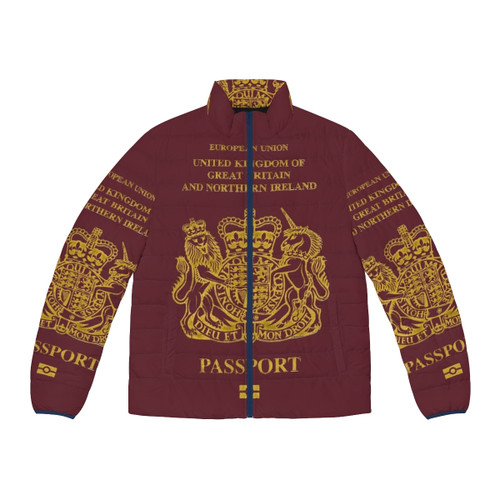 EU UK passport puffer jacket, Brexit-inspired winter coat