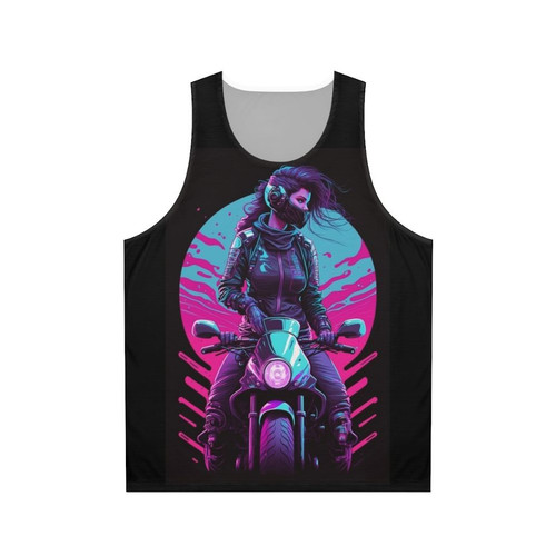 80s synthwave biker girl unisex tank top
