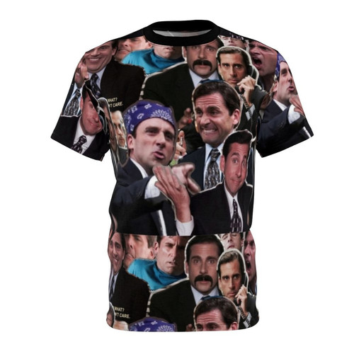 Collage design featuring iconic characters and quotes from the popular TV series The Office, starring Michael Scott played by Steve Carell.