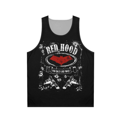 Unisex red hood label whiskey style tank top