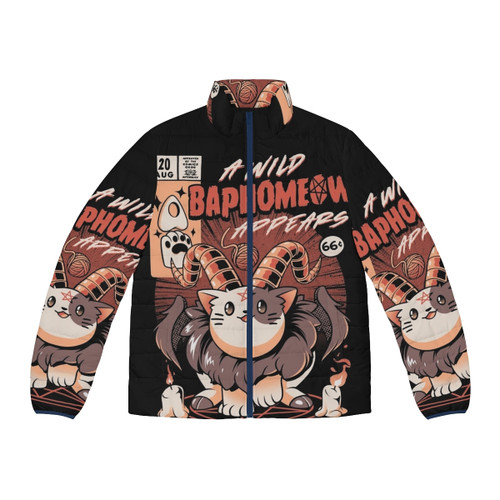 Baphomeow Puffer Jacket with a cat and baphomet design
