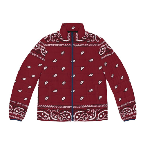 Bandana Burgundy Puffer Jacket with Snake Skin Texture