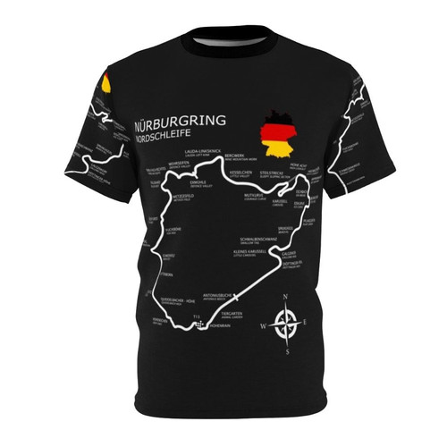 Nürburgring Nordschleife inspired t-shirt design featuring iconic racing circuit layout