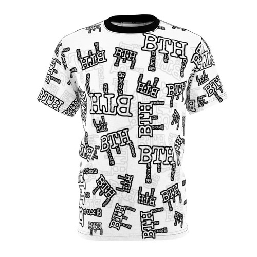 Mockup of a t-shirt with a back-of-house themed design on a white background