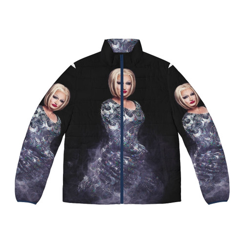 Mystical Barbieq puffer jacket, featuring a vibrant and eye-catching design perfect for drag queens and Barbie enthusiasts in Perth.