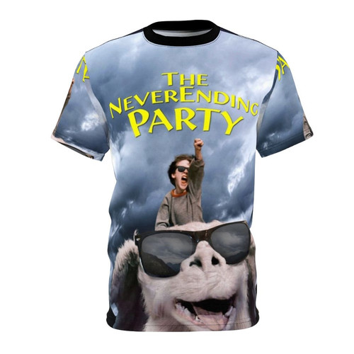 Whimsical t-shirt design featuring Falcor the luck dragon from The Neverending Story fantasy movie.