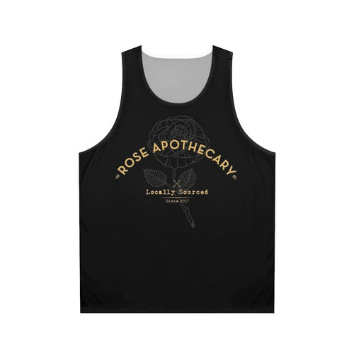 Dark Rose Apothecary unisex graphic tank top featuring a botanical design