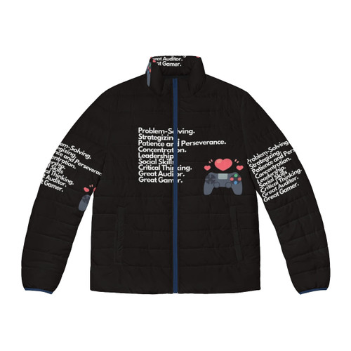 Auditing and gaming skills puffer jacket with occupations-related design