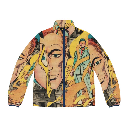 Vintage Mysterious Suspense 1 Puffer Jacket featuring classic comic book inspired design