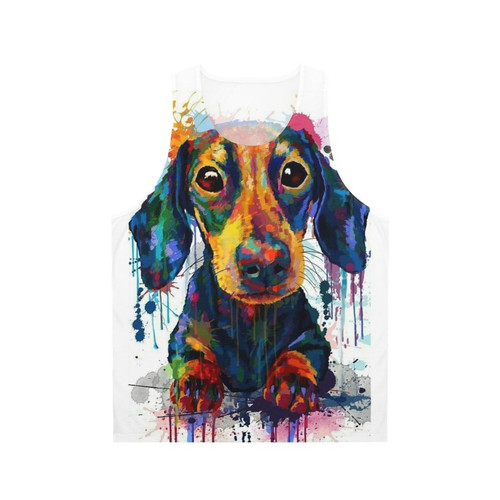 Dachshund dog art printed on a unisex tank top