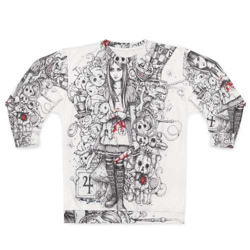 Alice in Wonderland inspired shattered sweatshirt with dark fantasy and gothic fashion elements