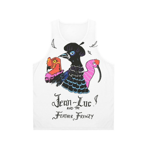 Unisex doodle bird and feather design tank top