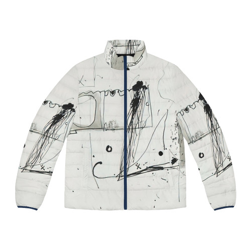 Colorful abstract art puffer jacket designed by renowned artist Gene Davis