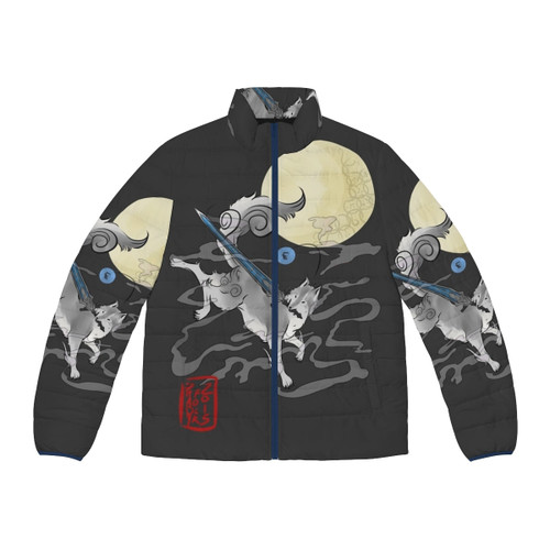 Sifkami Dark Souls inspired puffer jacket featuring the Great Grey Wolf Sif