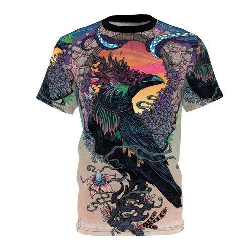 Psychedelic bird, raven, and crow t-shirt design
