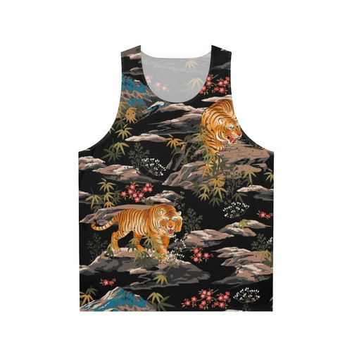 Japanese tiger floral unisex tank top